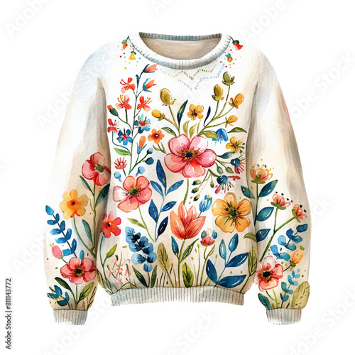 floral sweater vector illustration in watercolor style © mutia
