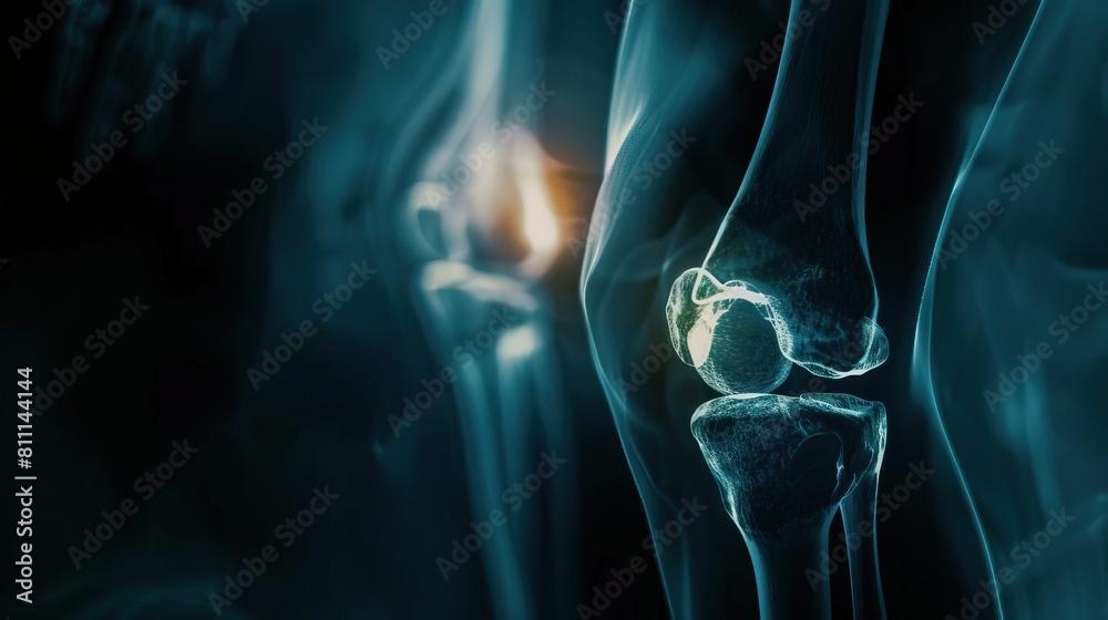 A cinematic Xray of a knee injury, illuminated with backlight and captured using a Fujifilm XT4 with a 50mm f12 lens for highdefinition and HDR visuals A cinematic Xray of a knee injury, illuminated with backlight and captured using a Fujifilm XT4 with a 50mm f12 lens for highdefinition and HDR visuals