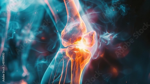 A cinematic Xray image of a knee injury, captured in ultrahigh definition with the Fujifilm XT4 and a 50mm f12 lens, featuring backlighting for HDR clarity and intricate details photo