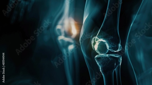 A cinematic Xray of a knee injury, illuminated with backlight and captured using a Fujifilm XT4 with a 50mm f12 lens for highdefinition and HDR visuals