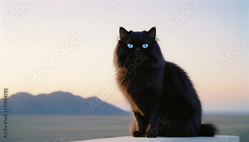 international cat day with a beautiful persian cats with blue eyes are standing behind them concept of day light with natural background