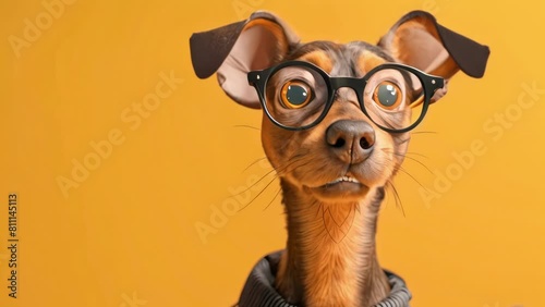 Close up a dog in glasses, Animal footage in blank background photo