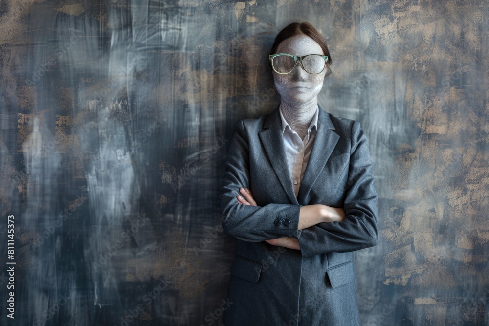 A professional woman standing in front of a wall. Suitable for business concepts A professional woman standing in front of a wall. Suitable for business concepts