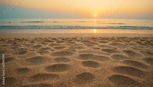 Sunset beach sand background for summer beach vacation. background for design