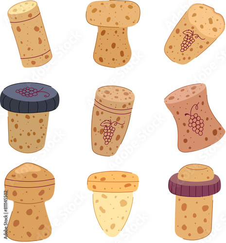 wine cork bottle set cartoon. alcohol glass, wood kitchen, vine food wine cork bottle sign. isolated symbol vector illustration