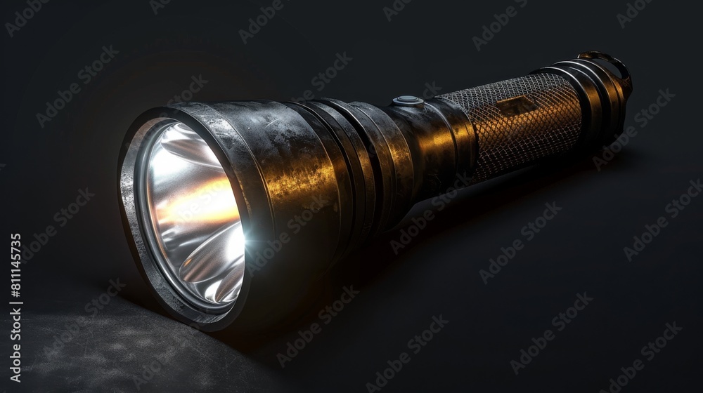 3D realistic image of a flashlight, clean lighting, isolated on background 3D realistic image of a flashlight, clean lighting, isolated on background