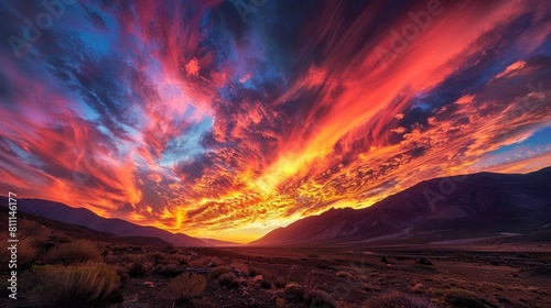 Witnessing an incredible panoramic view with a sky ablaze in a myriad of colors during a dramatic sunset