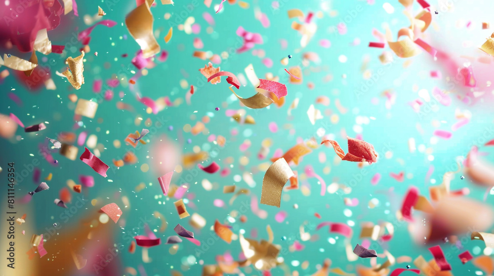 Dynamic confetti explosion on a bright cyan background, capturing a vibrant celebration in stunning clarity.