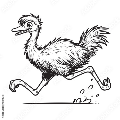 Line art of Emu bird running cartoon vector