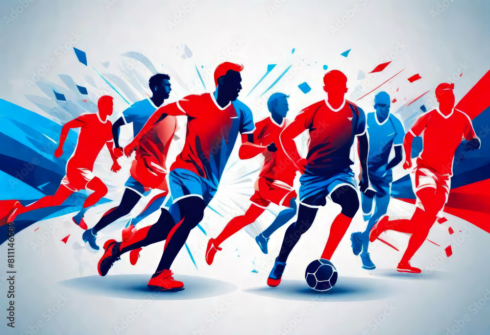 Football or soccer players in action banner background 