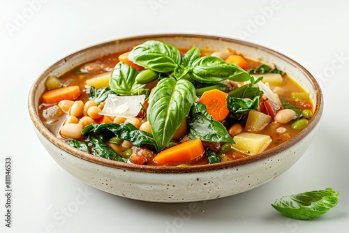Colorful Summer Minestrone Soup from Abruzzo, Italy with Fresh Basil and Parmesan