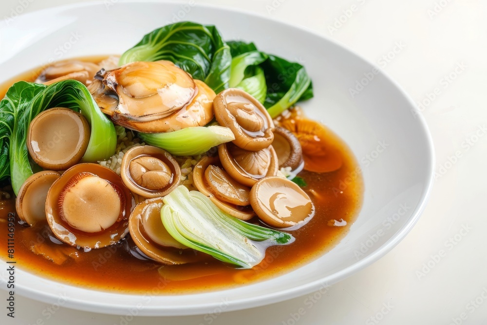 Delicate Abalone and Shiitake Mushrooms with Crisp Green Bok Choy