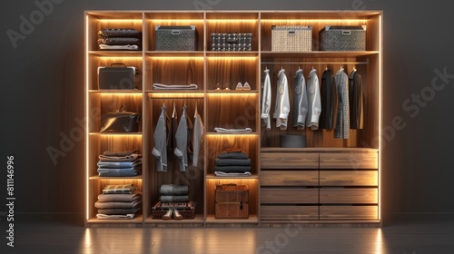 3D realistic image of a hanging wardrobe, clean lighting, isolated on background