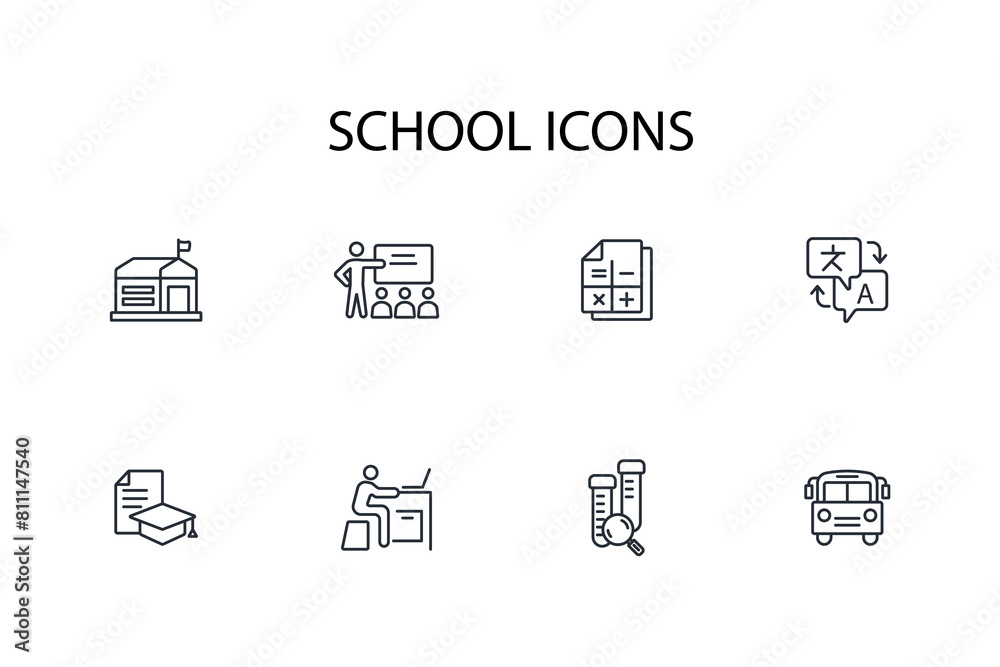School icon set.vector.Editable stroke.linear style sign for use web design,logo.Symbol illustration. School icon set.vector.Editable stroke.linear style sign for use web design,logo.Symbol illustration.