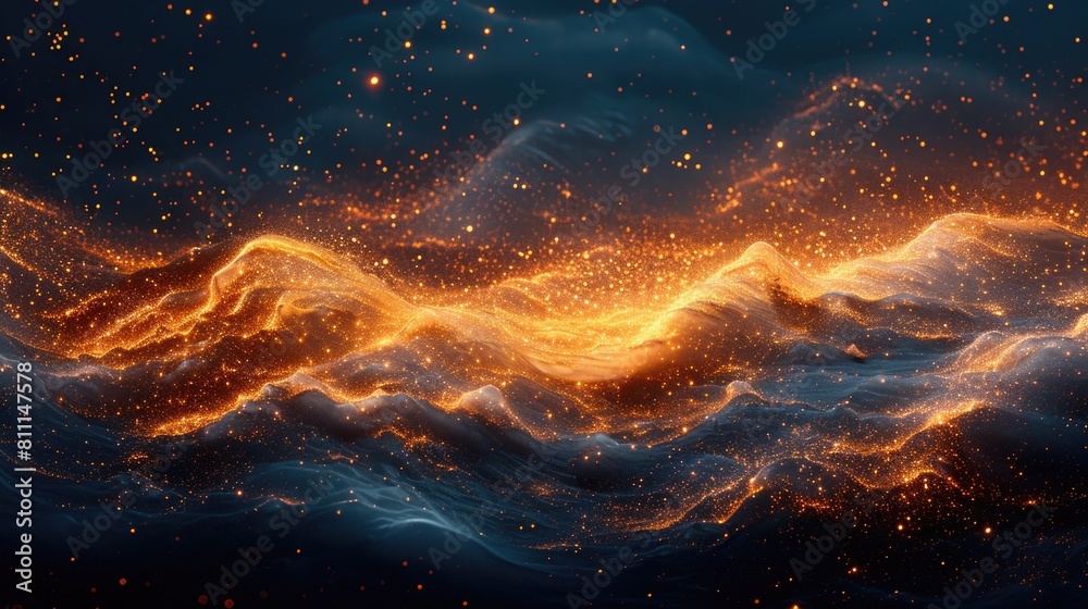 A computer generated image depicting a wave in the vast expanse of space, showcasing the interplay of energy and motion. A computer generated image depicting a wave in the vast expanse of space, showcasing the interplay of energy and motion.