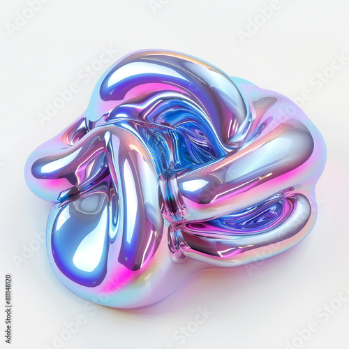 3d chrome neon fluid form liquid metall on white background