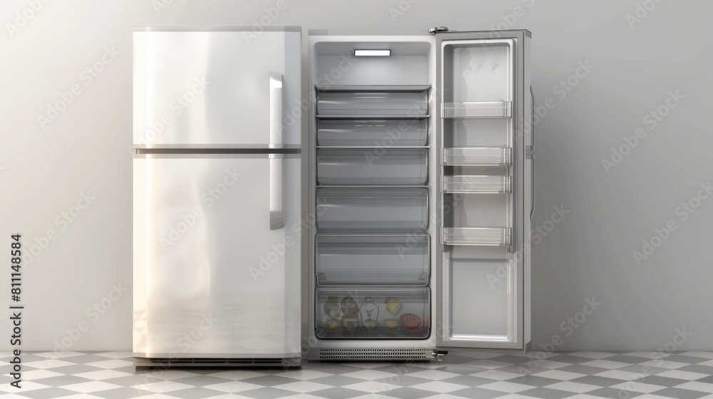3D realistic image of a large refrigerator, clean lighting, isolated on background 3D realistic image of a large refrigerator, clean lighting, isolated on background