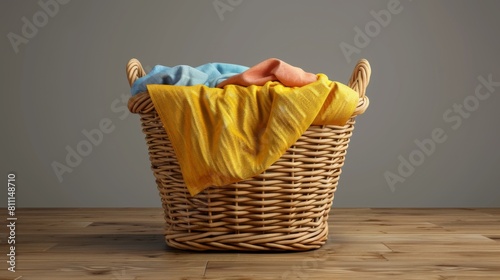3D realistic image of a laundry basket, clean lighting, isolated on background