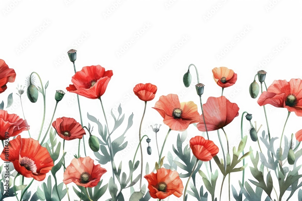 Vibrant painting of a field of red poppies. Ideal for nature and floral designs Vibrant painting of a field of red poppies. Ideal for nature and floral designs