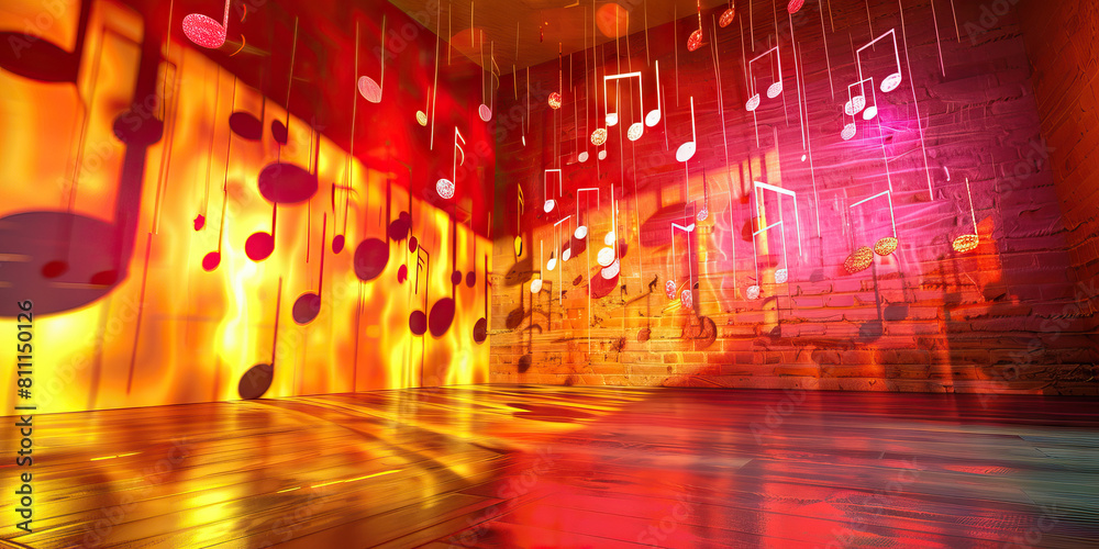 Dance Studio Harmony: Music Notes Adorning the Walls of a Vibrant Dance Studio