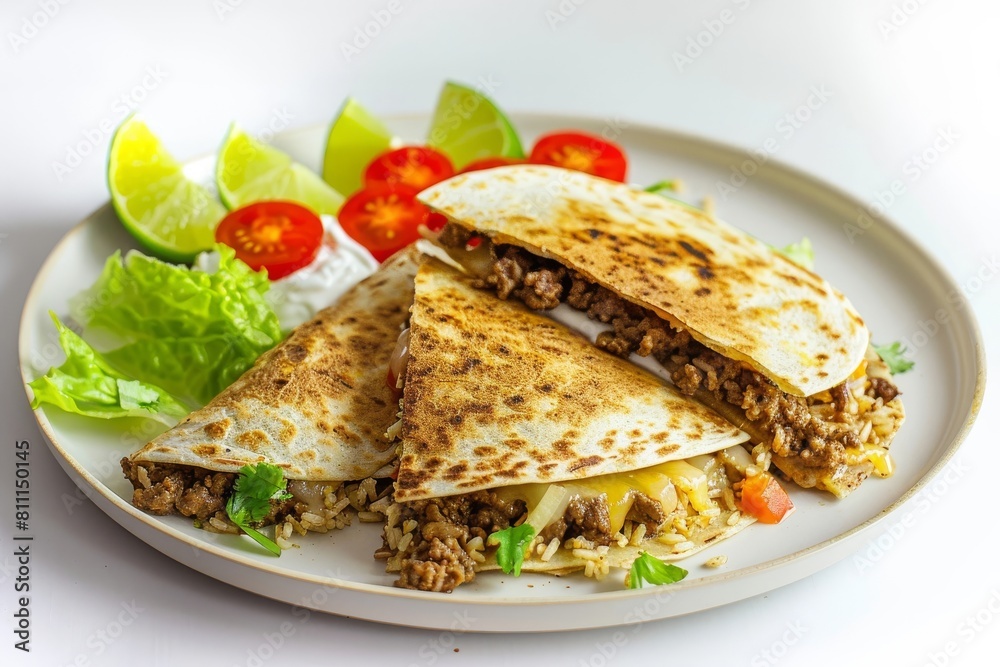Gourmet Quesadilla Bar with Seasoned Ground Beef and Vibrant Toppings