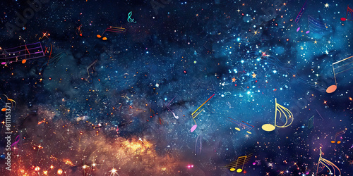 Starry Night Sonata: Music Notes Floating Under a Starry Night Sky with Constellations