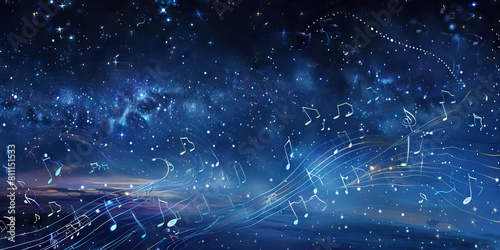 Starry Night Sonata: Music Notes Floating Under a Starry Night Sky with Constellations photo