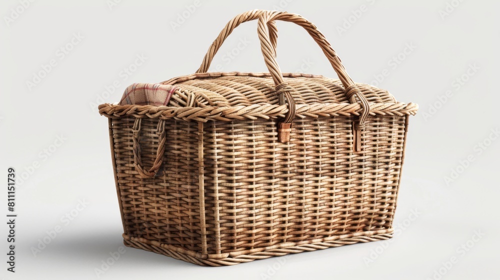 3D realistic image of a picnic basket, clean lighting, isolated on background 3D realistic image of a picnic basket, clean lighting, isolated on background