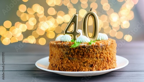 Birthday cupcake with burning lit candle with number 40. Number thirtynine for thirtynine  photo