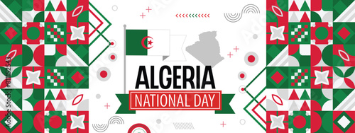 ALGERIA national day banner Abstract celebration geometric decoration design graphic art web background, flag vector illustration