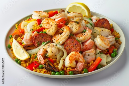 Colorful Seafood Paella with Plump Shrimp and Scallops