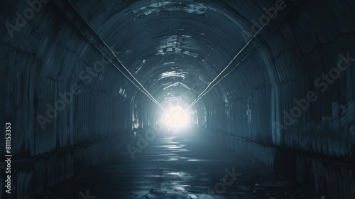 Dark and mysterious tunnel with a bright light at the end