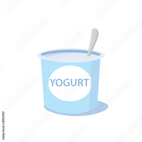 Packing yogurt with a teaspoon. Natural yogurt. Vector illustration.