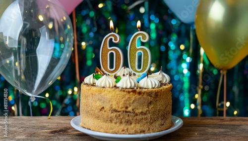 number 66 candle on a twenty eit year birthday or anniversary LARGE cake celebration photo