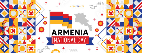 Armenia national day banner with Armenian flag map