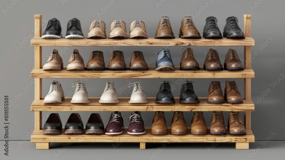 3D realistic image of a shoe rack, clean lighting, isolated on background 3D realistic image of a shoe rack, clean lighting, isolated on background