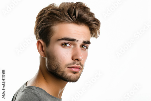 beautiful hair handsome man on white background