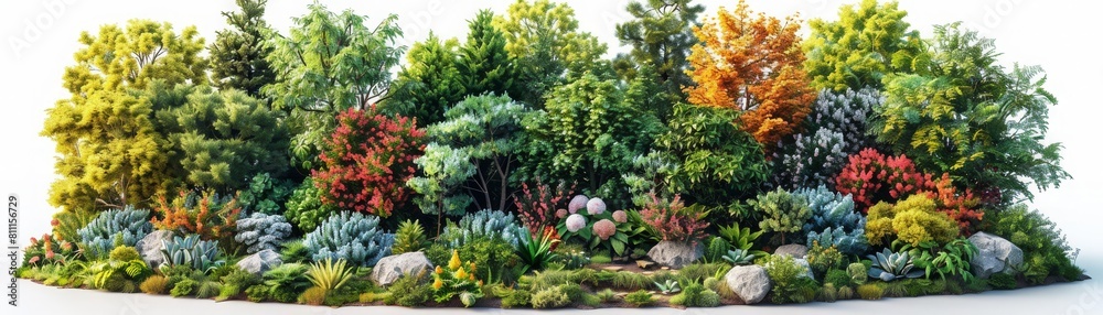 A lush green forest with a variety of plants and trees A lush green forest with a variety of plants and trees