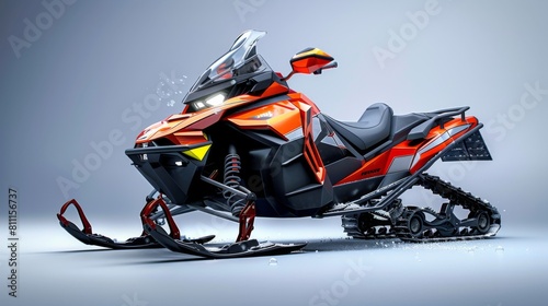 3D realistic image of a snowmobile, clean lighting, isolated on background