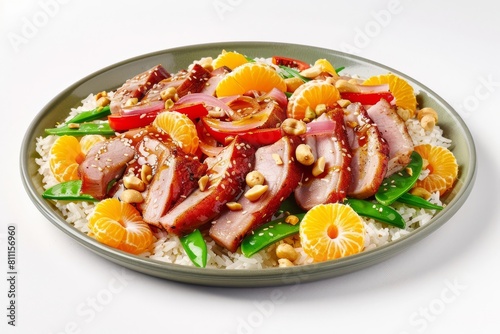 Colorful Mandarin Orange 5-Spice Pork Stir Fry with Red Bell Peppers