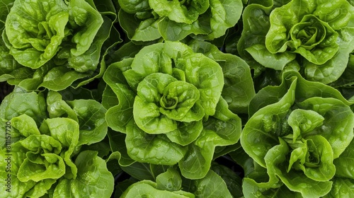 Lettuce Salad. Fresh Butterhead Lettuce Leaves in Crisp Green Background