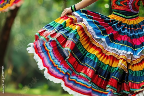 Mexican People. Colorful Skirts Dance in Traditional Folklore Mexican Costume