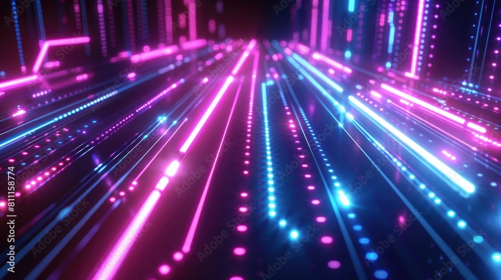 A modern cityscape with vibrant neon lights, perfect for urban themes