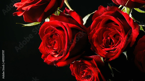 Red roses on a black background  studio light 16 9 with copyspace