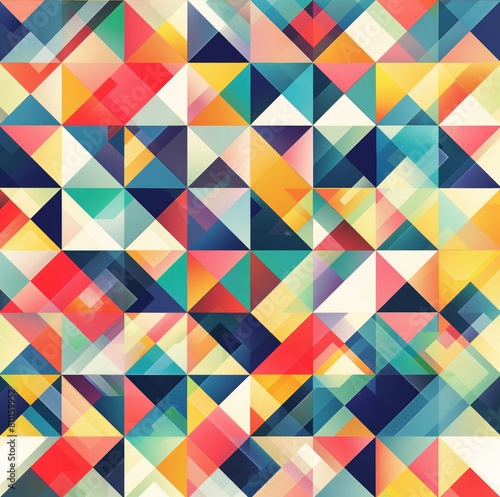 Featuring a varied display of colorful triangles, this image encapsulates a seamless pattern that boasts a fresh and modern feel, ideal for dynamic designs