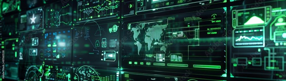 The image is a circuit board with green lights. It could be used in advertisement for computer hardware. The image is a circuit board with green lights. It could be used in advertisement for computer hardware.