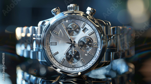3D realistic image of a wristwatch, clean lighting, isolated on background