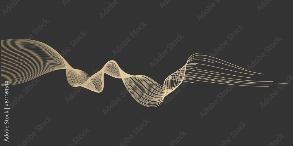 Fototapeta premium Abstract vector wavy lines flowing smooth curve gold gradient color on black background in concept of luxury, technology, science, music, modern.