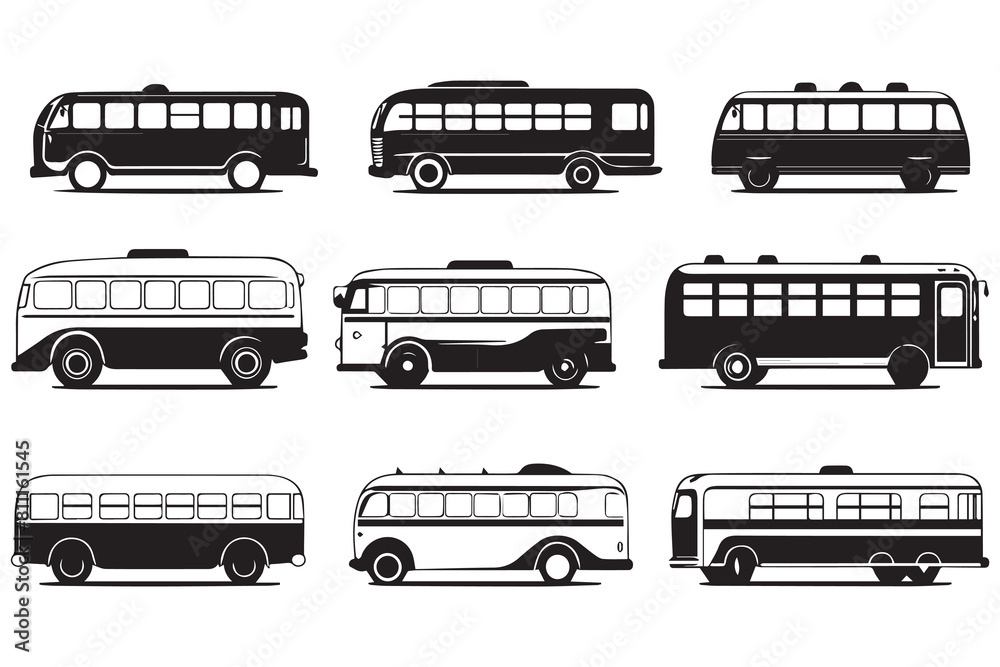Bus vector icons set on white background Bus vector icons set on white background