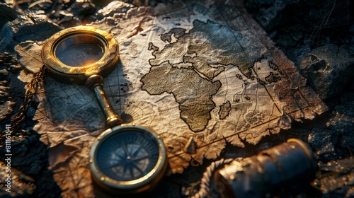 A vintage pocket watch sits on a map.